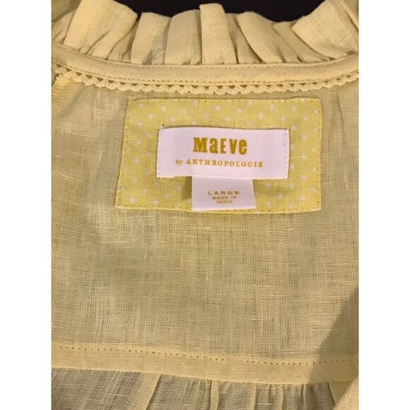 Anthropologie Maeve The Audie Linen Puff-Sleeve Yellow Blouse - Size Large - Picture 4 of 9
